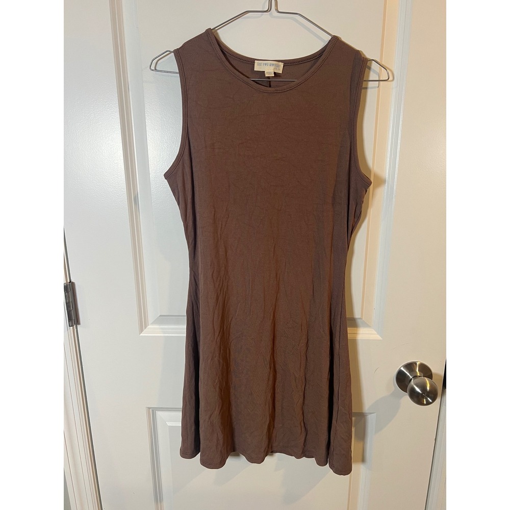See You Monday Womens Dress Ribbed Sleeveless Brown‎ XL